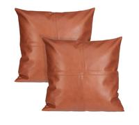 Relaxdays Housse de Coussin, Lot de 2, Similicuir, 45x45 cm, Fermeture éclair, pour Salon et Chambre, Marron/Blanc