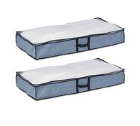 Relaxdays Housse de Rangement, Lot de 2, Tissu, HxLxP: 14x100x50 cm, fenêtre de visualisation, Plat, Gris - Transparent