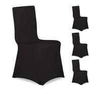 Relaxdays Housses de Chaise, Lot de 4, Extensible, Universel, Lavable, décoration de Mariage, Banquet, Noir