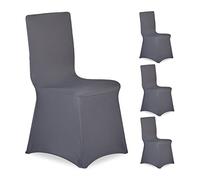 Relaxdays Housses de Chaise, Lot de 4, Extensible, Universel, Lavable, décoration de Mariage, Banquet, Anthracite