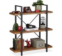 relaxdays étagère Industrielle, Meuble sur Pieds à 3 Niveaux, 102x90x33,5 cm, MDF & métal, Range-Livres, Marron/Noir