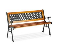 Relaxdays Jardin, 2 Places, Banc extérieur Balcon terrasse, Motifs croisés en Fonte, HxlxP: 73x125x52 cm, Nature, Marron