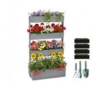 Relaxdays Jardin Vertical en Bois, H x L x P : 140 x 85 x 48 cm, 4 bacs, Balcon/terrasse, Non-tissé & Accessoires, Gris