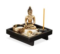 Relaxdays Jardin Zen, avec Bouddha, Pierres, Sable, tiges d’encens & Porte-Bougie, Relaxation, Déco Feng Shui, Noir