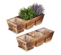 Relaxdays Jardinière à 3 Compartiments, en Bois, avec Film, Design Vintage, HLP : env. 12,5 x 43,5 x 17,5 cm, Nature