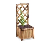 Relaxdays Jardinière avec Treillis Espalier Tuteur Plantes grimpantes bac à Fleurs en Bois Vigne Lierre Rose 20L, 90 cm, Nature, M
