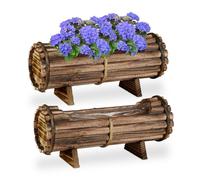 Relaxdays Jardinière en Bois, Pot de Fleurs, en Lot de 2, avec Film, HLP 18 x 40 x 14 cm, extérieur & intérieur, Marron