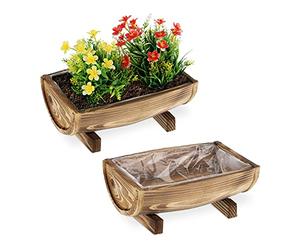 Relaxdays Jardinière Bois, Lot de 2, bac à Fleurs, HLP 12,5 x 29,5 x 20 cm, extérieur et intérieur, Film Plastique, Brun