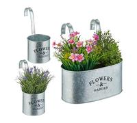 Relaxdays, Lot de 3 Pots de Fleurs en métal galvanisé pour Balcon, 2 Tailles, 25 x 24 x 20 cm, argenté