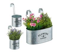 Relaxdays Jardinière d'extérieur pour le balcon, en lot de 3, à suspendre, fer revêtu de zinc, argentée