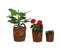 Relaxdays Jardinière en Lot de 3, Rustique et décorative, Feuilles de cocotier, Cache-Pot, pour Vos Plantes, Nature