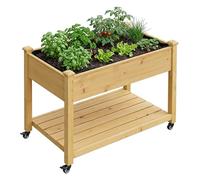 Relaxdays jardinière surélevée à roulettes avec étagère, 84×105×56,5 cm, Jardin/Balcon/terrasse, Sapin Naturel