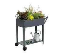 Relaxdays Jardinière surélevée avec étagère, 2 Roues, Jardin, Balcon et terrasse, H x l x P : 80 x 85 x 50 cm, Plate-Bande Mobile, Anthracite