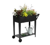 Relaxdays Jardinière surélevée avec étagère, 2 Roues, Jardin, Balcon et terrasse, H x l x P : 80 x 85 x 50 cm, Plate-Bande Mobile, Noire