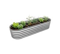 Relaxdays Jardinière surélevée, métal galvanisé, 45 x 240 x 60 cm, Ovale, argenté, pour Fleurs, Plantes & légumes