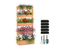 Relaxdays Jardinière Verticale en Bois avec 5 bacs, 180x80x48 cm, Doublure Non tissée, Accessoires, Naturel