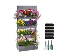 Relaxdays Jardinière Verticale en Bois avec 5 bacs, Toile Non tissée, Gris, 180×80×48 cm, Balcon et terrasse