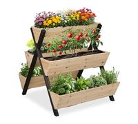 Relaxdays Jardinière Verticale, en Bois, H x l x P : 82 x 75 x 90 cm, Plate-Bande surélevée avec 5 boîtes, Plate-Bande superposée pour Balcon, terrasse, Naturel/Noir