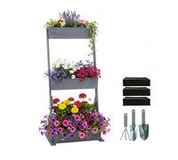 Relaxdays Jardinière Verticale en Sapin, 140x60x50 cm, 3 bacs, Balcon/terrasse, Feutre & Accessoires, Gris