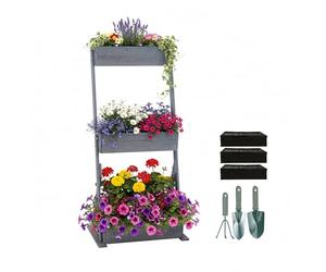 Relaxdays Jardinière Verticale en Sapin avec 3 bacs, Feutre & Accessoires, 140x60x50 cm, Gris pour Balcon ou terrasse