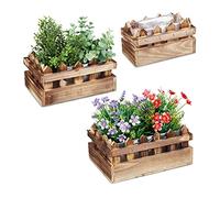 Relaxdays Jardinières, chacune ayant Une Taille différentes, en Bois, Design clôture, pour Balcon/fenêtre, Nature