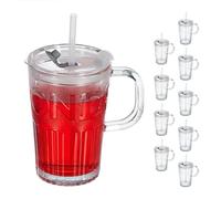 Relaxdays Jarre avec Paille, Couvercle et Anse, lot Pratique de 10, Volume : 450 ML, pour Votre Smoothie, Transparente