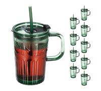 Relaxdays Jarre avec Paille, Couvercle et Anse, lot Pratique de 10, Volume : 450 ML, pour Votre Smoothie, Verte