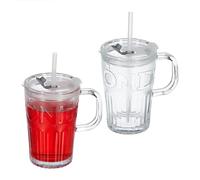 Relaxdays Jarre avec Paille, Couvercle et Anse, lot Pratique de 2, Volume : 450 ML, pour Votre Smoothie, Transparente