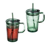 Relaxdays Jarre avec Paille, Couvercle et Anse, lot Pratique de 2, Volume : 450 ML, pour Votre Smoothie, Verte
