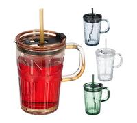 Relaxdays Jarre avec Paille, Couvercle et Anse, lot Pratique de 4, Volume : 450 ML, pour Votre Smoothie, Multicolore