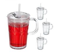 Relaxdays Jarre avec Paille, Couvercle et Anse, lot Pratique de 4, Volume : 450 ML, pour Votre Smoothie, Transparente