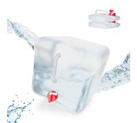 Relaxdays Jerrican d’Eau Pliable, Lot de 3, Volume : 20 l, Robinet, Neutre au goût, sans BPA, Transparent/Rouge