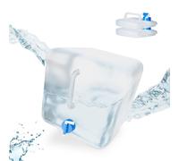 Relaxdays Jerrican d’Eau Pliable, Lot de 3, Volume : 20 l, Robinet, Neutre au goût, sans BPA, Transparent/Bleu