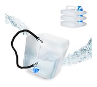 Relaxdays Jerrican d’Eau Pliable, en Lot de 4, 20 litres, avec Robinet, sans BPA, Anse et poignée, Transparent/Bleu