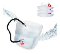 Relaxdays Jerrican d’Eau Pliable, en Lot de 4, 20 litres, Transparent/Rouge | avec robinet, sans BPA, anse et poignée