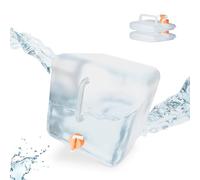 Relaxdays Jerrican d’Eau Pliable, Lot de 3, Volume : 20 l, Robinet, Neutre au goût, sans BPA, Transparent/Orange