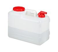Relaxdays Jerricane d’Eau avec Robinet, Couvercle à Visser, bidon à Eau de Camping, 15 L, sans BPA, Blanc-Rouge