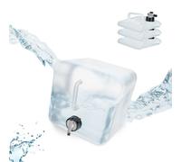 Relaxdays Jerricans carrés pliants en Lot de 4, Contenant à Eau, avec Robinet, sans BPA, 5 litres, Transparent