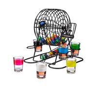 Relaxdays Jeu à boire bingo, tonneau de loto avec manivelle et fixation, 6 verres à shot, 48 boules, EVG/EVJF, coloré