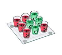 Relaxdays Jeu à boire Morpion, pour adultes, 2 personnes, 9 verres à shot, pour fêtes, dring game, transparent