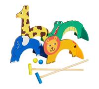 Relaxdays Jeu de Croquet pour Enfants, 2 Joueurs, avec maillets, balles & arceaux, Design Animalier, Bois, Multicolore