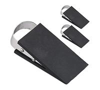 relaxdays Jeu de 3 Cales de Portes, butoirs pour Le Sol, Caoutchouc, Acier INOX, antidérapant, 3x5x11,5 cm, Noir/argenté