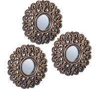 Relaxdays Lot de 3 miroirs, décoration Baroque, Salon, entrée, diamètre de 25 cm, Cadre en Plastique, Bronze - Noir