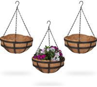 relaxdays Jeu de 3 pots de fleurs avec garniture en coco
