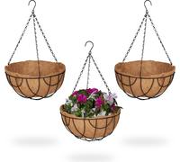 relaxdays Jeu de 3 pots de fleurs avec garniture en coco