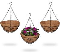 relaxdays Jeu de 3 pots de fleurs en coco
