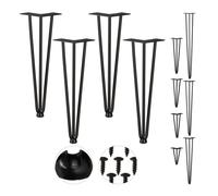 Relaxdays Pieds en épingle à Cheveux, Jeu de 4, métal,tabourets, Table et Armoire,40 cm, 3 entretoises, Acier, Caoutchouc, 4