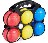 Relaxdays Mixte Pétanque Relaxdays boule de p tanque enfant 6x 3 couleurs plastique avec cochonnet tui transport se, multicolore, 1 paquet EU
