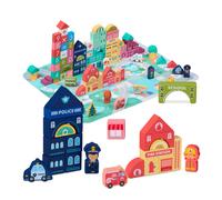 Relaxdays Blocs de Construction Ville, Set B, 100 pièces, Tapis de Puzzle, bâtiments, Lettres, Chiffres, Multicolores