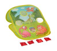 Relaxdays Jeu de Lancer, pour Jeunes Enfants, Motifs de Dinosaures, 4 Sacs à Lancer, intérieur et extérieur. Multicolore